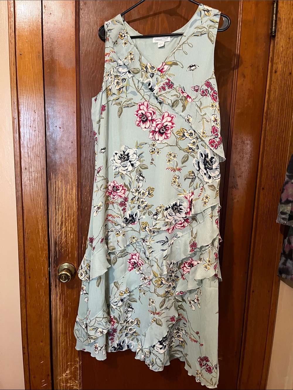Coldwater Creek Mint Green Floral Ruffle Midi Dress